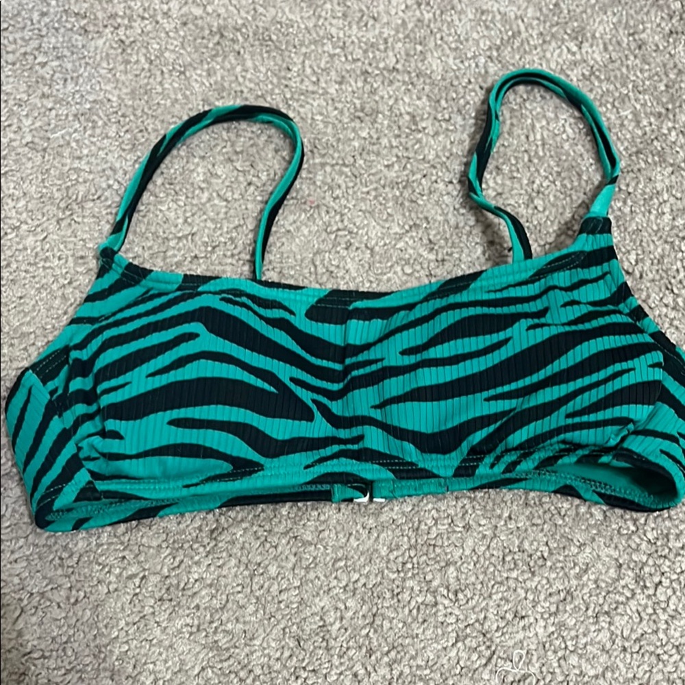 Xhilaration Green and Black Bandeau Swim Top with Bold Stripe Design
